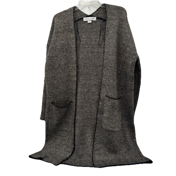 Larry Levine Women's Cardigan Sweater Size M  with Pockets 25% Wool Black/tan - Picture 1 of 8